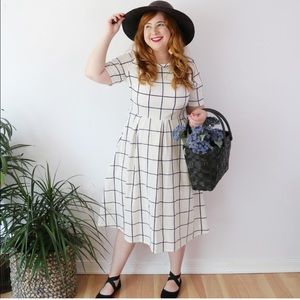 Plaid Black and White Windowpane Dress with Pockets Vintage Style